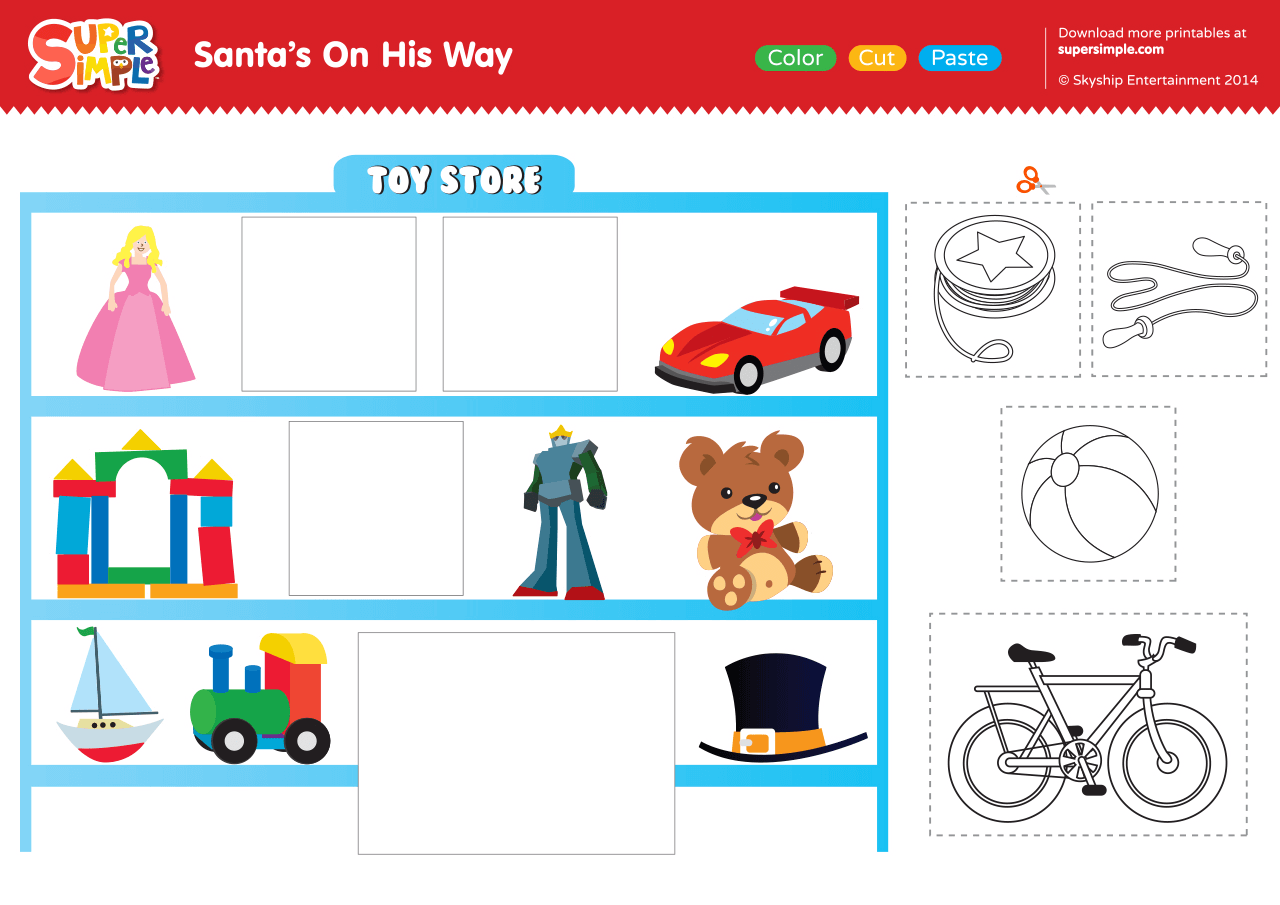 Santa's On His Way Worksheet - In The Toy Store - Super Simple