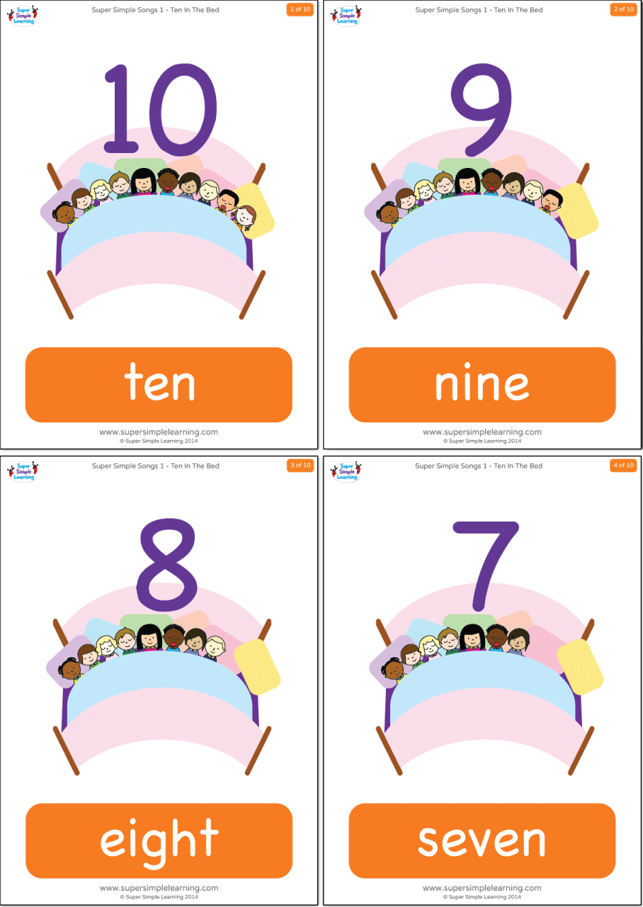Ten In The Bed Flashcards Super Simple