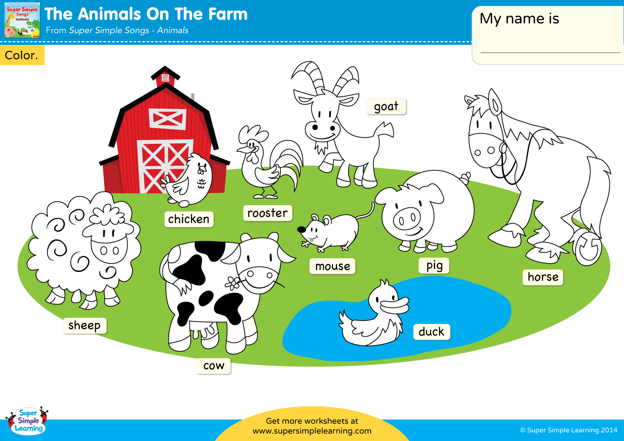 The Animals On The Farm Worksheet - Color The Animals - Super Simple