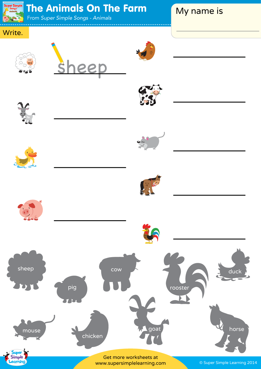 The Animals On The Farm Worksheet - Write The Animal - Super Simple