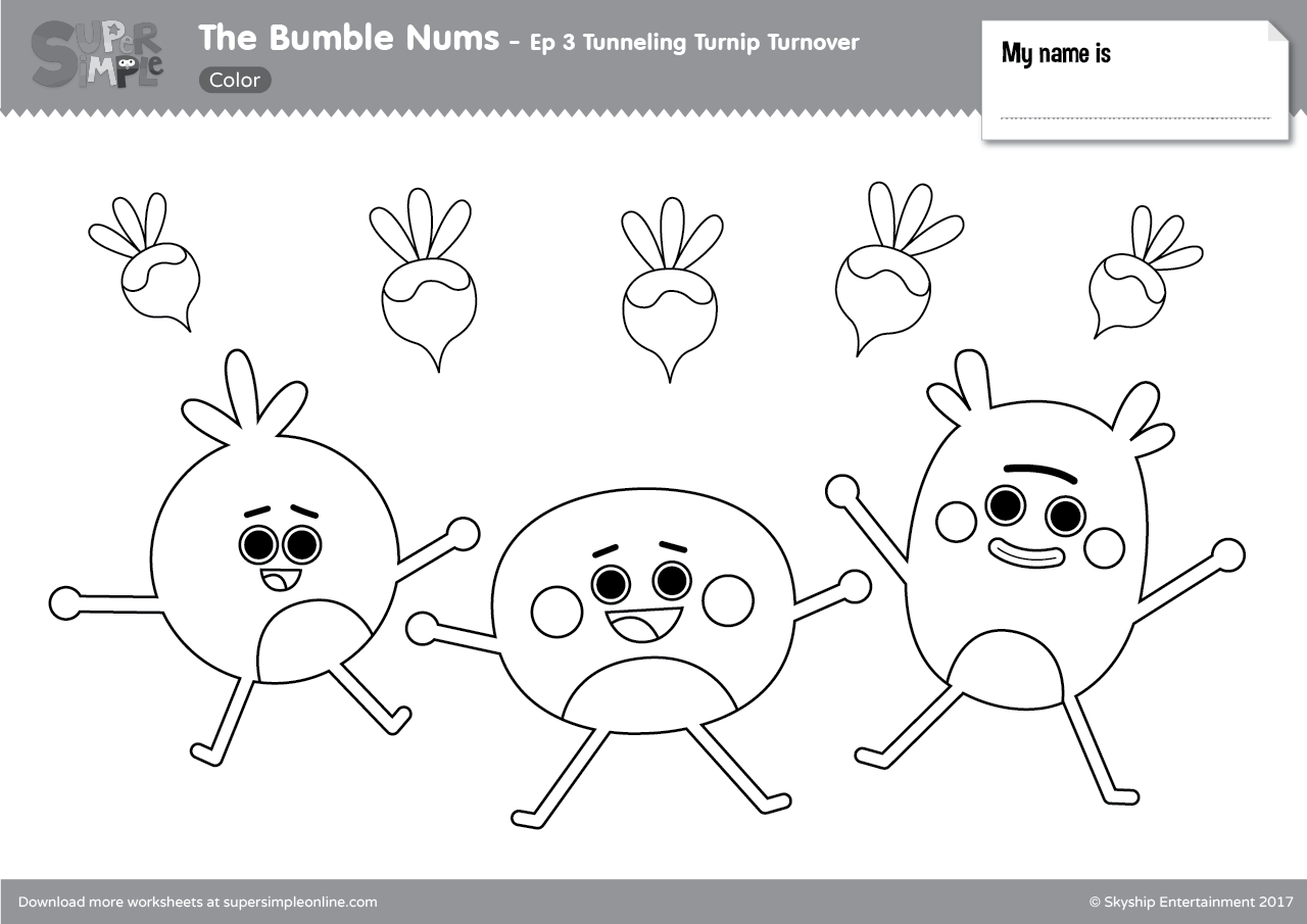 The Bumble Nums Color - Episode 3 - Tunneling Turnip Turnover - Super Simple