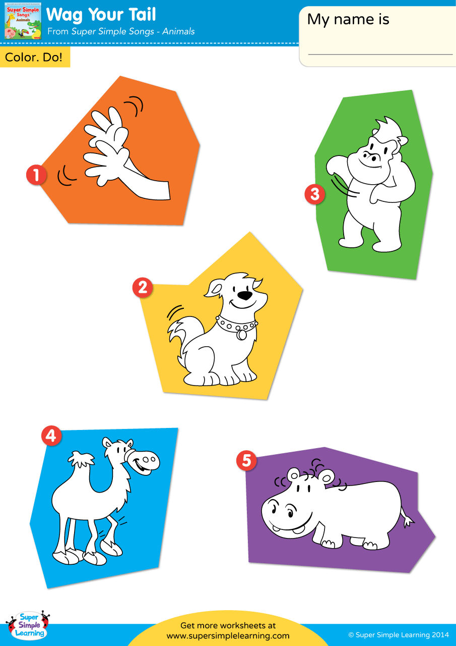 Simple learning. Wag your Tail Worksheet. Wag your Tail super simple Songs. Supersimplelearning com. Super simple Colours.