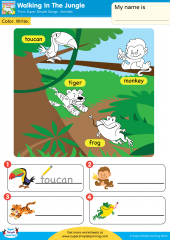 Walking In The Jungle Worksheet - Color & Write - Super Simple