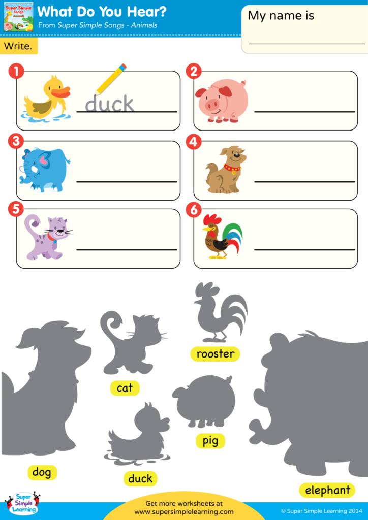 What Do You Hear? Worksheet - Write The Animal - Super Simple